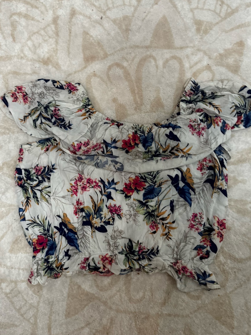Floral Off-Shoulder Women’s Top — White with Multi-Color Print